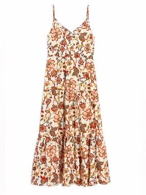 Halogen Linen Blend Boho Cottagecore Tiered Maxi Dress Floral Size Small